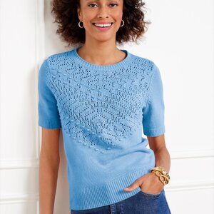 NWT Talbots blue short sleeve Open Stitch Crewneck Sweater woman's size XL